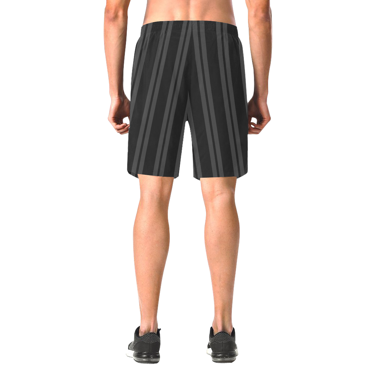 Gray/Black Vertical Stripes Men's All Over Print Elastic Beach Shorts (Model L20)