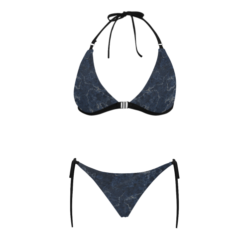 Marble Blue Buckle Front Halter Bikini Swimsuit (Model S08)