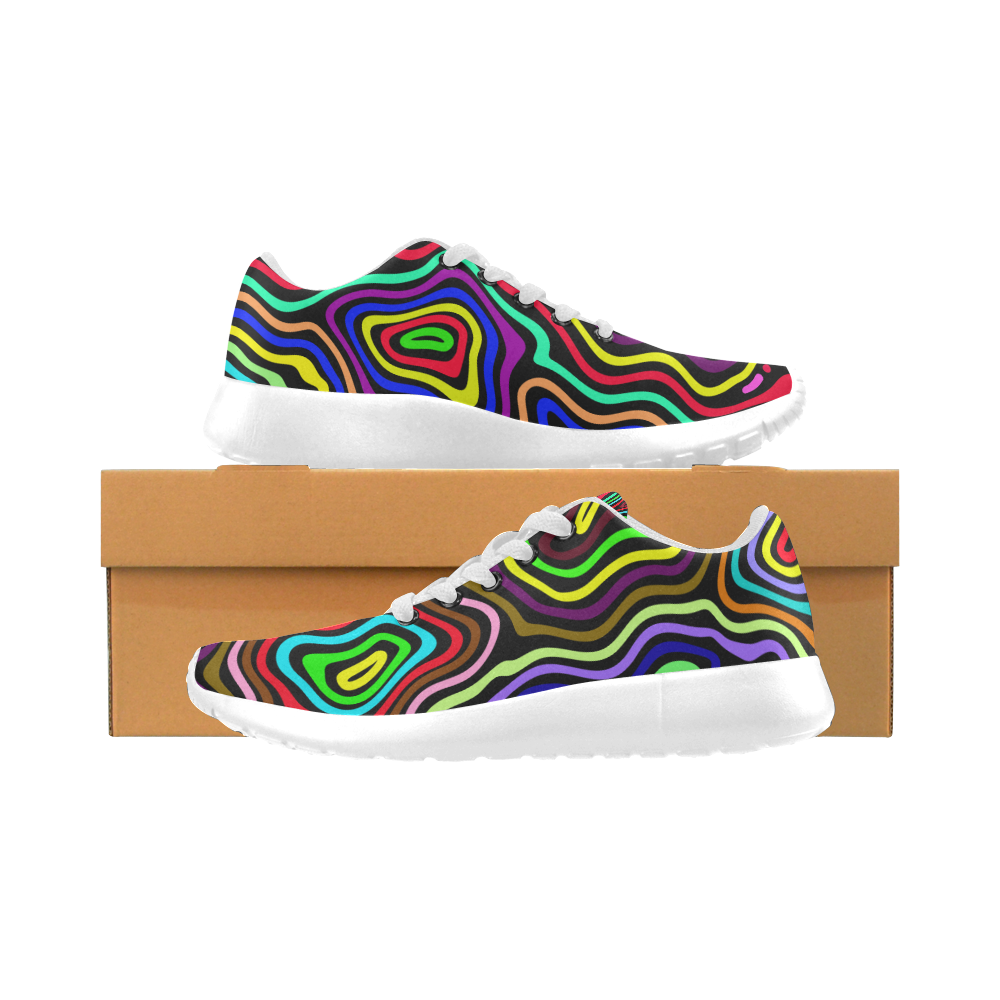 Multicolored Wavy Line Pattern Kid's Running Shoes (Model 020)