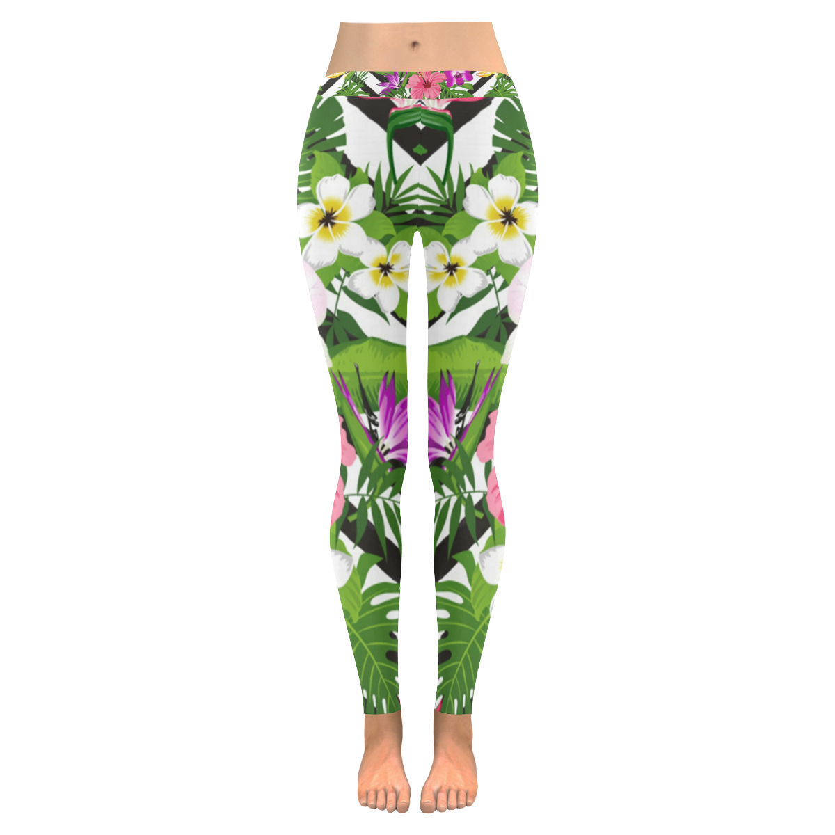 Tropical Flowers Pattern Women's Low Rise Leggings (Invisible Stitch) (Model L05)