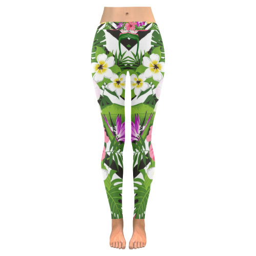 Tropical Flowers Pattern Women's Low Rise Leggings (Invisible Stitch) (Model L05)