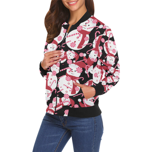 Candy Cane Santa Christmas Party All Over Print Bomber Jacket for Women (Model H19)