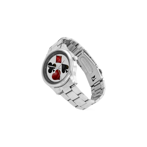 Las Vegas Black and Red Casino Poker Card Shapes Men's Stainless Steel Watch(Model 104)