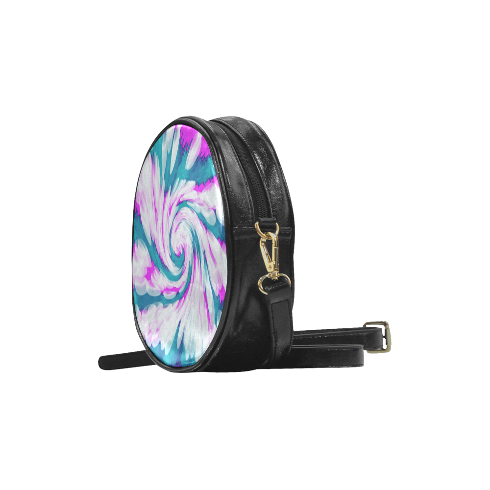 Turquoise Pink Tie Dye Swirl Abstract Round Sling Bag (Model 1647)