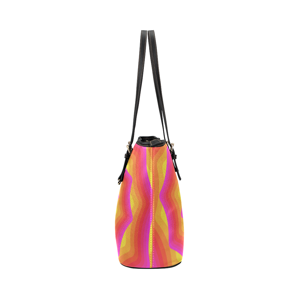 Yellow pink spiral Leather Tote Bag/Small (Model 1651)