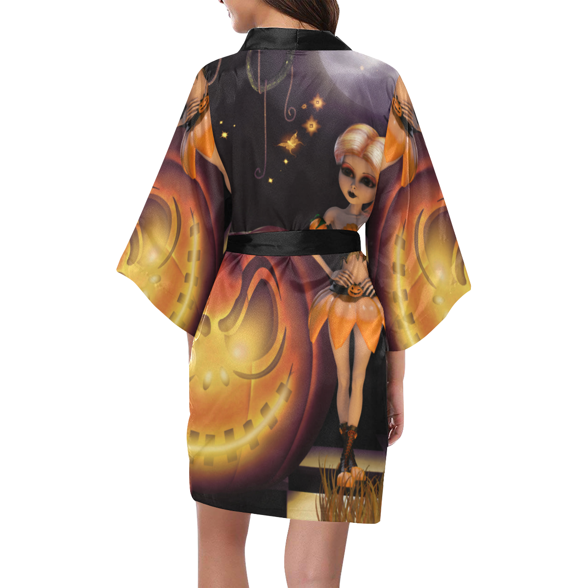 Halloween, girl with pumpkin Kimono Robe