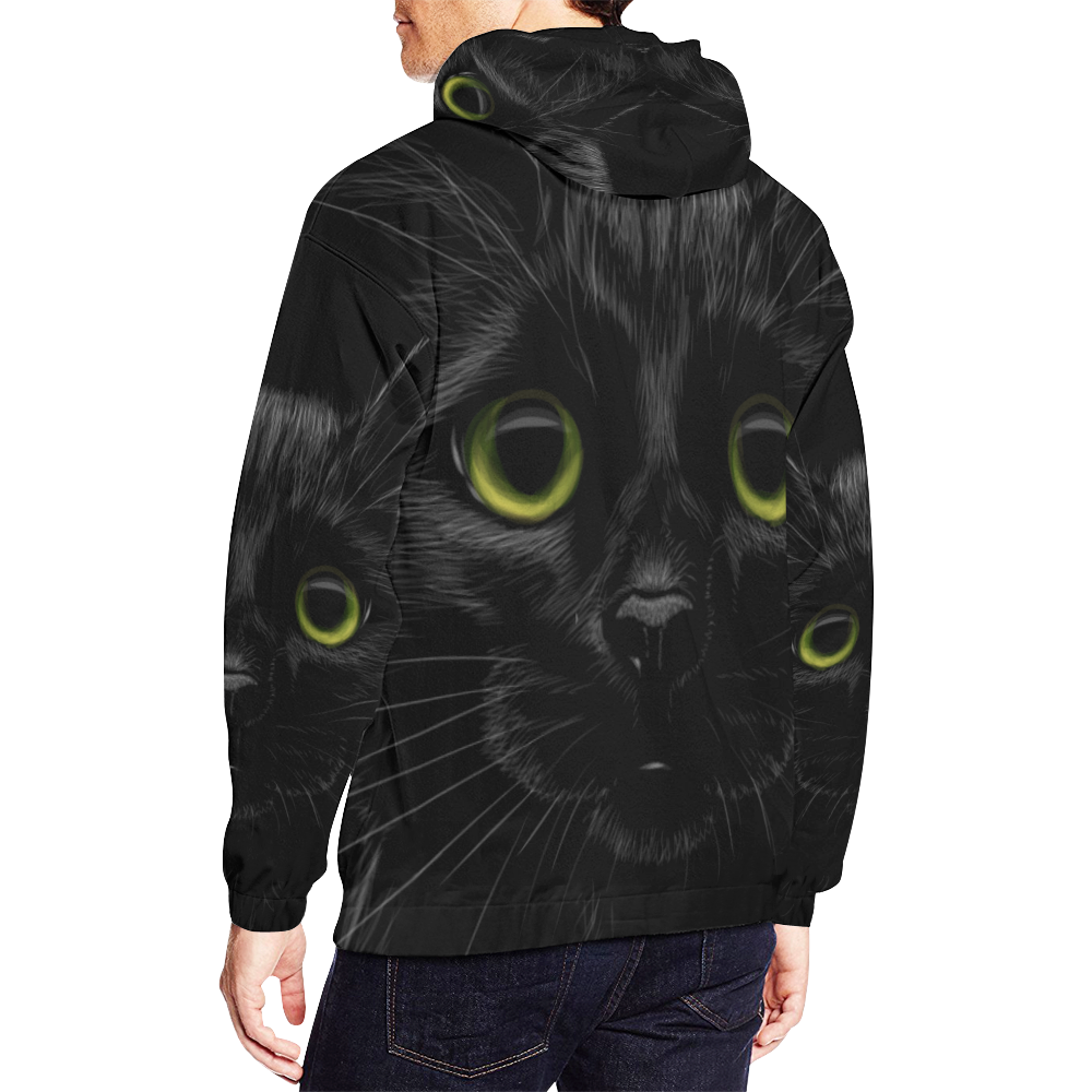 Black Cat All Over Print Hoodie for Men (USA Size) (Model H13)