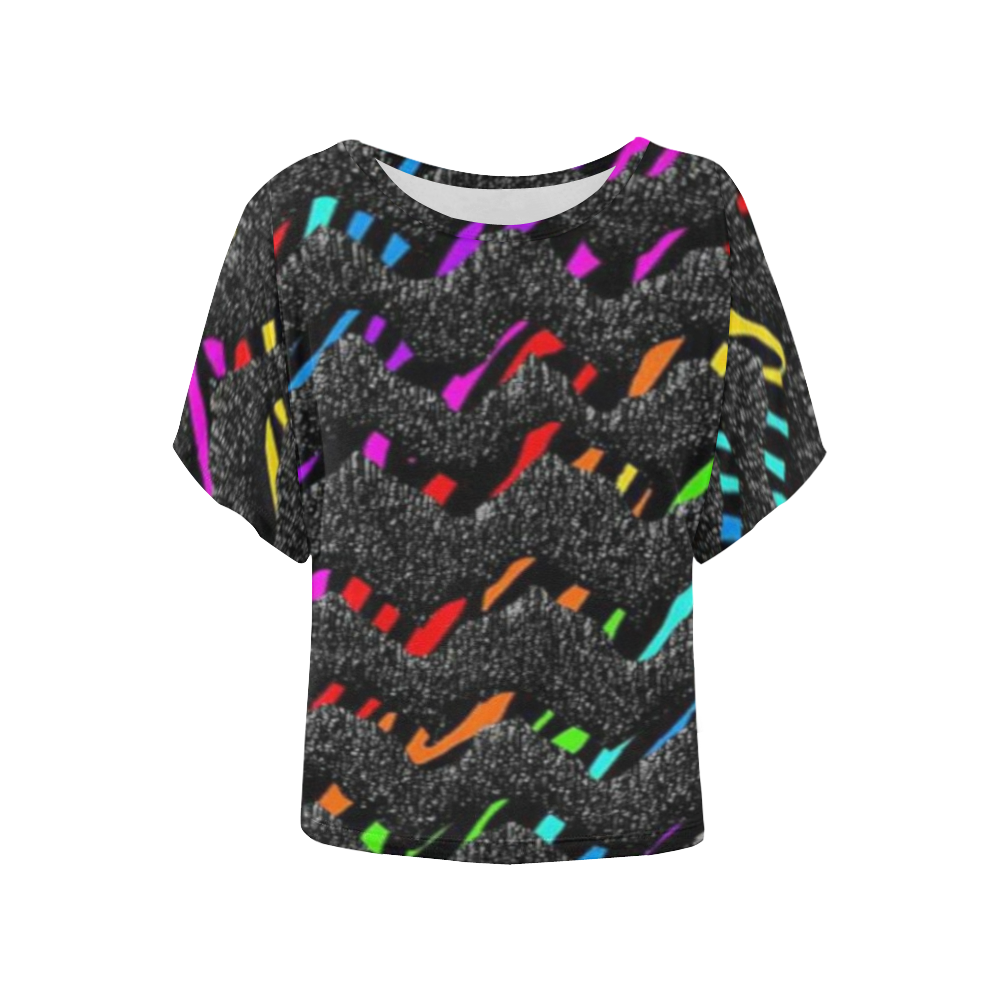 Rainbow waves Women's Batwing-Sleeved Blouse T shirt (Model T44)