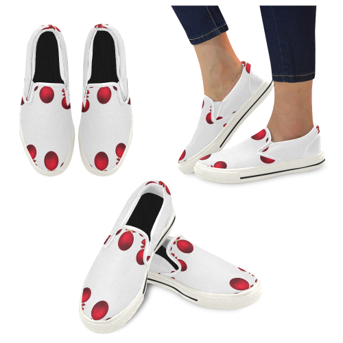 Red Christmas Ornaments with Bows Women's Slip-on Canvas Shoes/Large Size (Model 019)