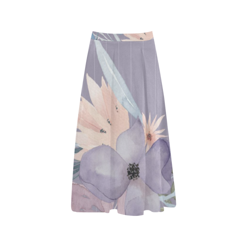 Watercolor Flowers on Stripes Aoede Crepe Skirt (Model D16)