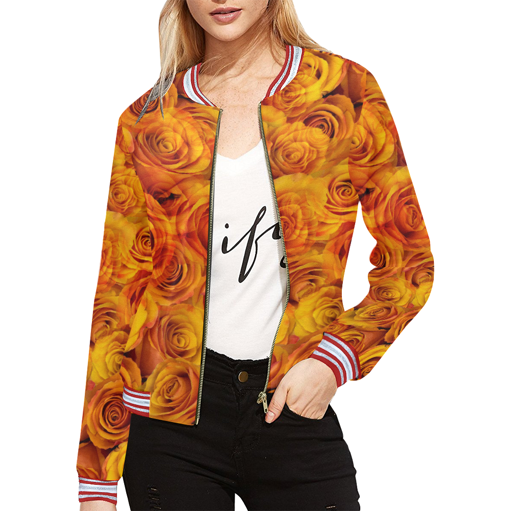Grenadier Tangerine Roses All Over Print Bomber Jacket for Women (Model H21)