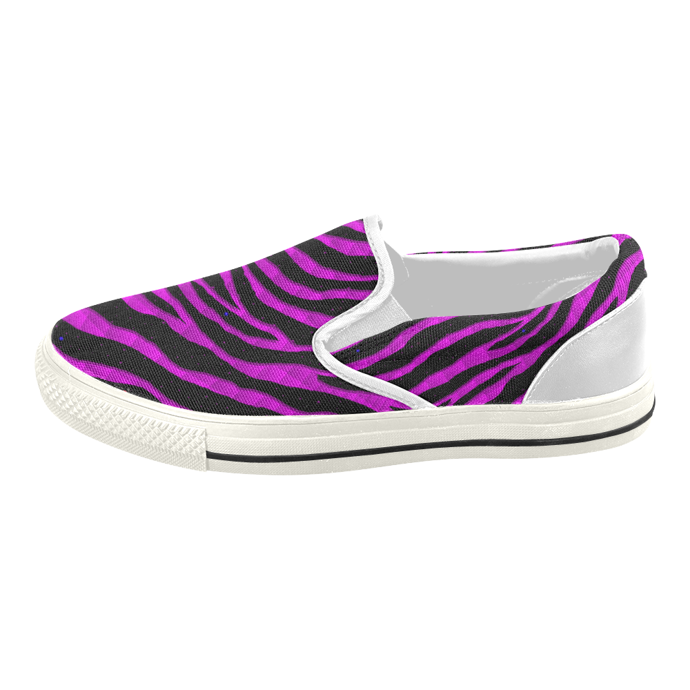 Ripped SpaceTime Stripes - Pink Women's Slip-on Canvas Shoes (Model 019)
