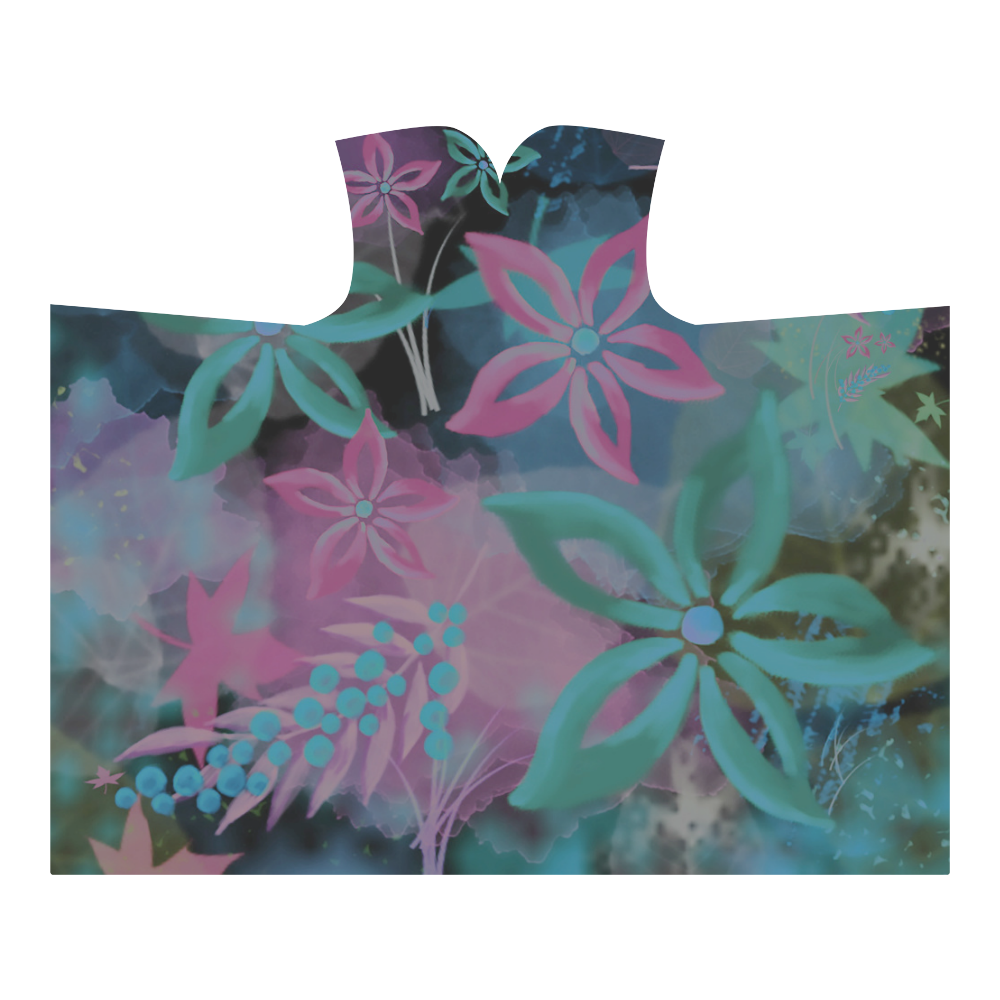 Flower Pattern - black, teal green, purple, pink Hooded Blanket 60''x50''