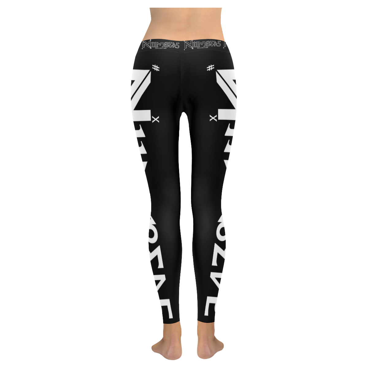 NUMBERS COLLECTION SIDE WHITE/BLACK Women's Low Rise Leggings (Invisible Stitch) (Model L05)