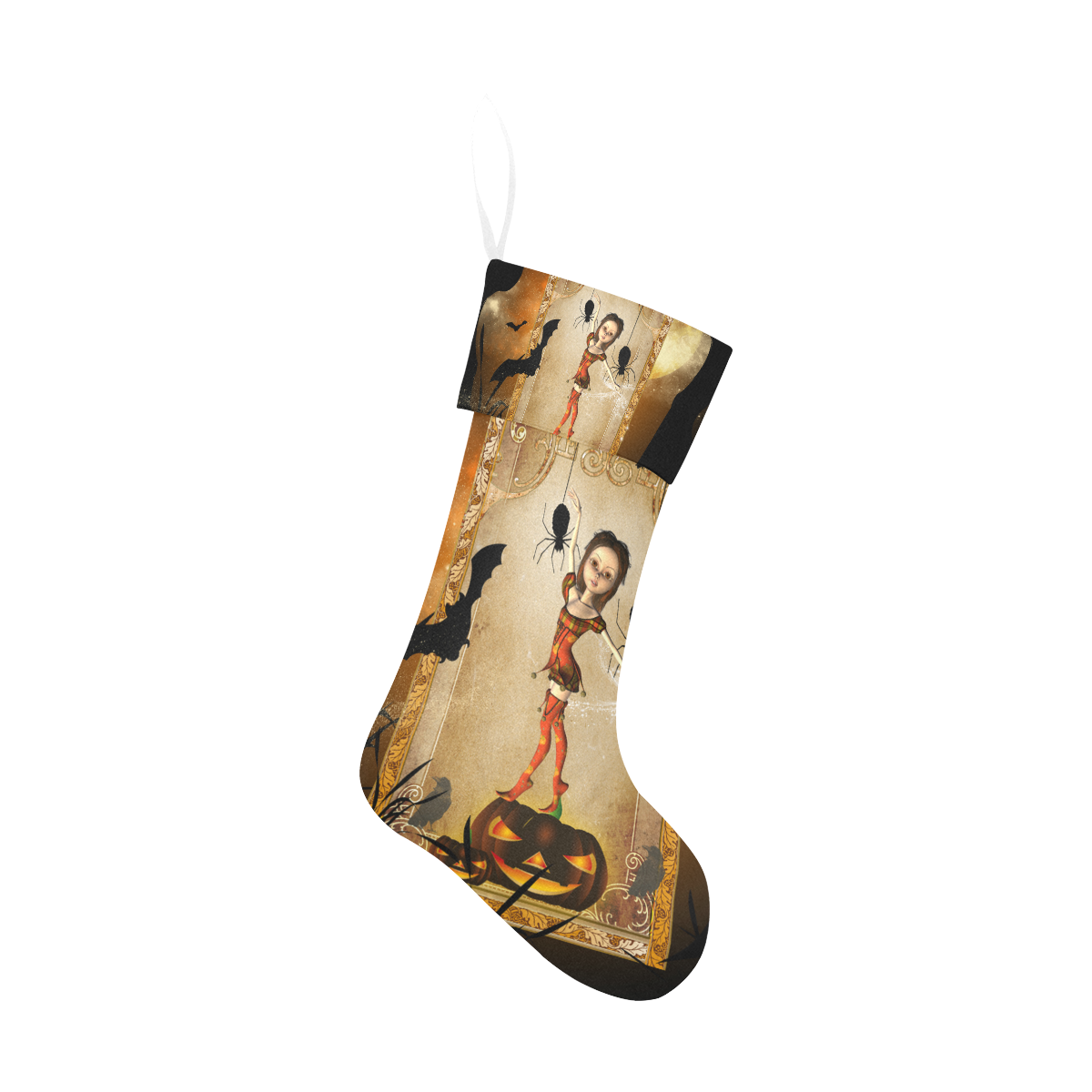 Halloween, cute girl with spiders and pumpkin Christmas Stocking