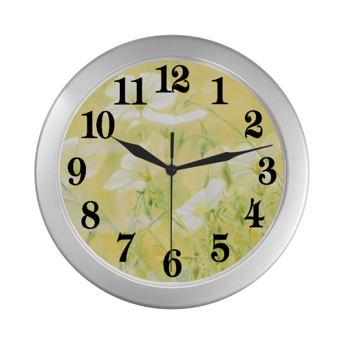 yellow wildflowers Silver Color Wall Clock