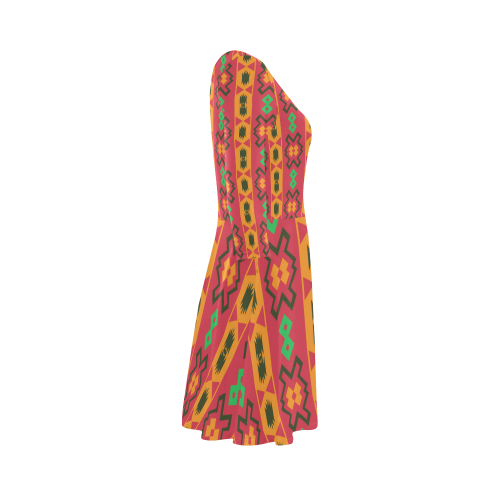 Tribal shapes in retro colors (2) 3/4 Sleeve Sundress (D23)