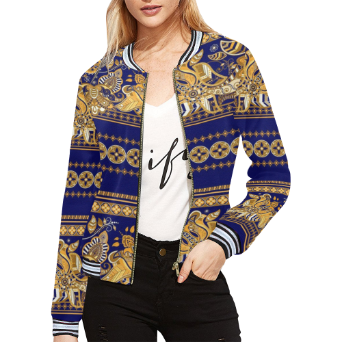 Asian Patterns All Over Print Bomber Jacket for Women (Model H21)