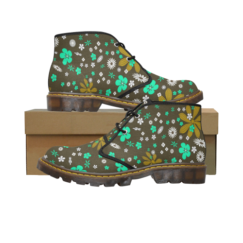 FLORAL DESIGN 12 Women's Canvas Mid-Top Boots (Model 2402-1)