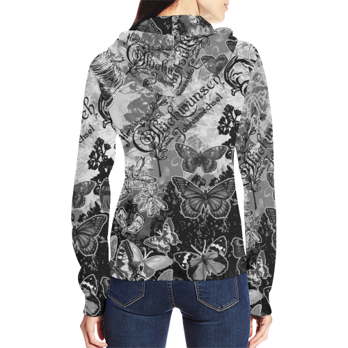 Lady and butterflies All Over Print Full Zip Hoodie for Women (Model H14)