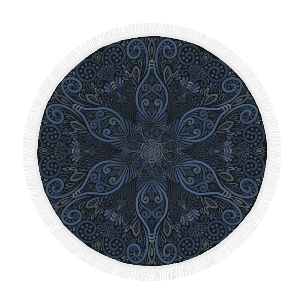 Blue Mandala Pattern with 3D effect Circular Beach Shawl 59"x 59"