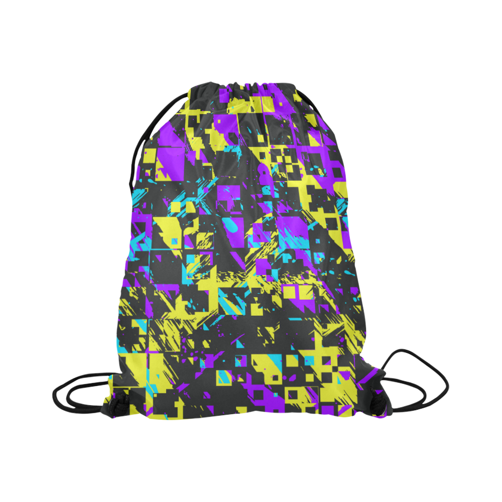 Purple yelllow squares Large Drawstring Bag Model 1604 (Twin Sides)  16.5"(W) * 19.3"(H)
