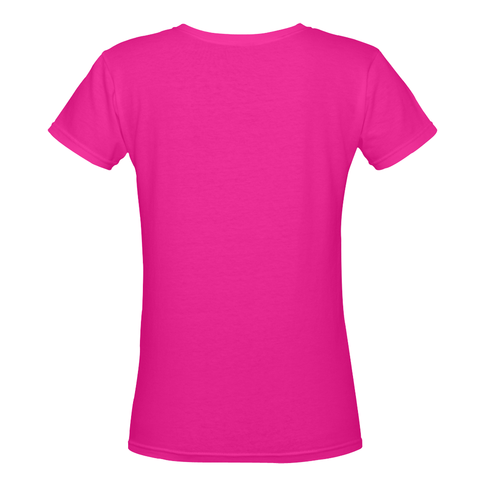 Continents (white on hot pink) Women's Deep V-neck T-shirt (Model T19)