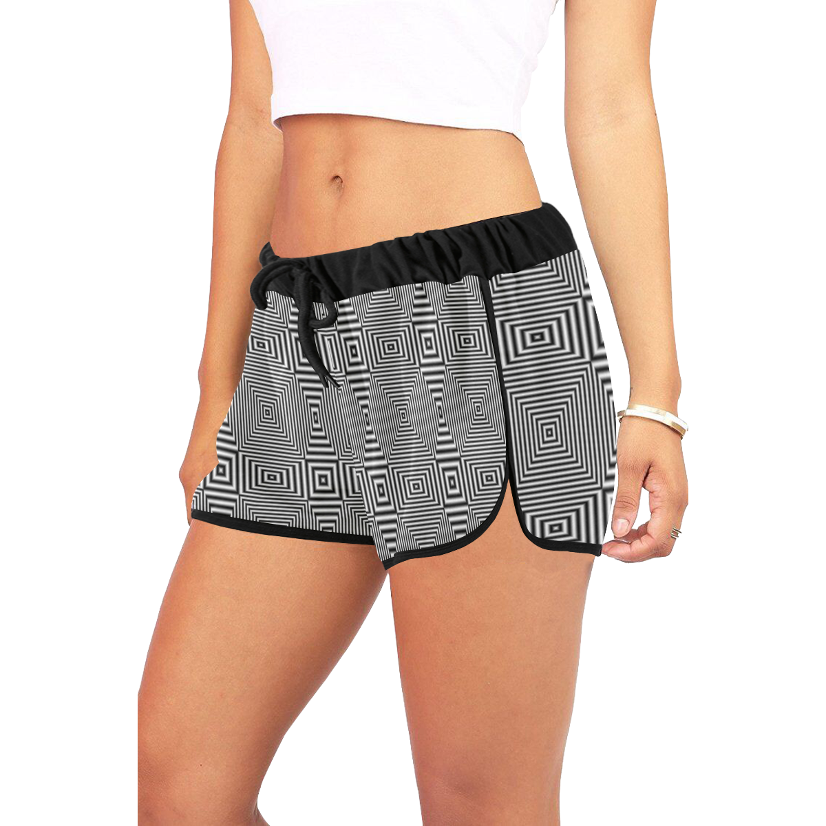Striped geometric pattern Black Edging Version Women's All Over Print Relaxed Shorts (Model L19)