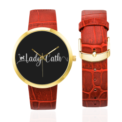 Lady Cath White Logo Women's Golden Leather Strap Watch(Model 212)