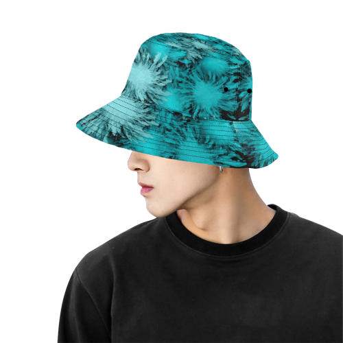 Abstract Turquoise Frosty flowers All Over Print Bucket Hat for Men