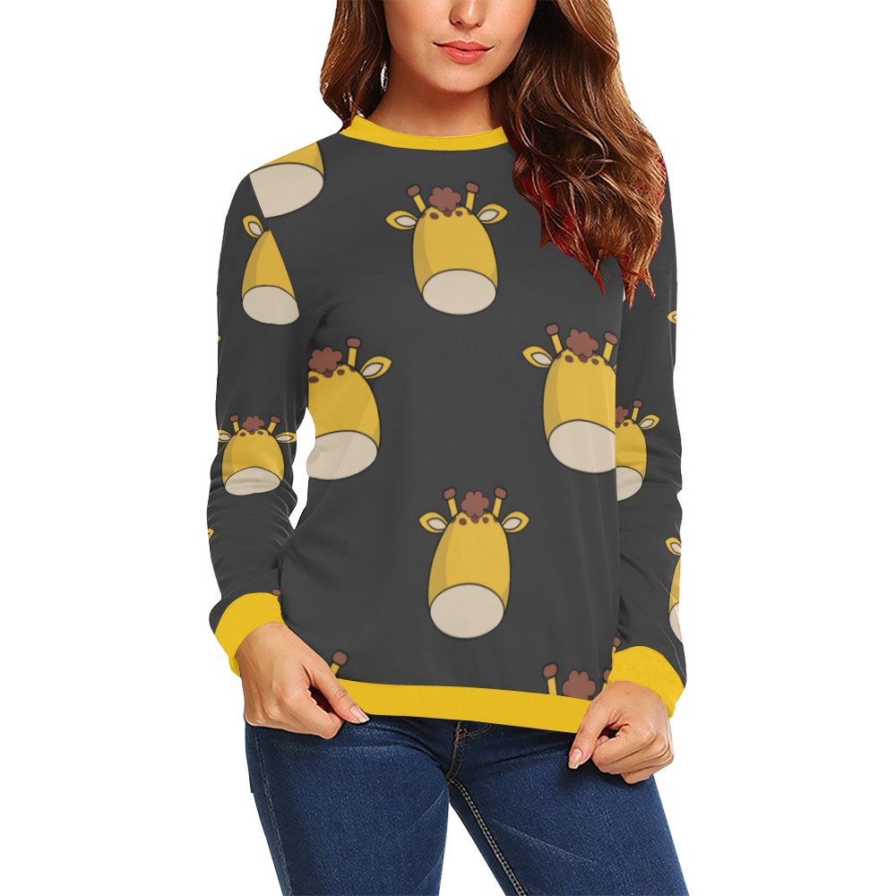 Giraffes Dark Grey All Over Print Crewneck Sweatshirt for Women (Model H18)