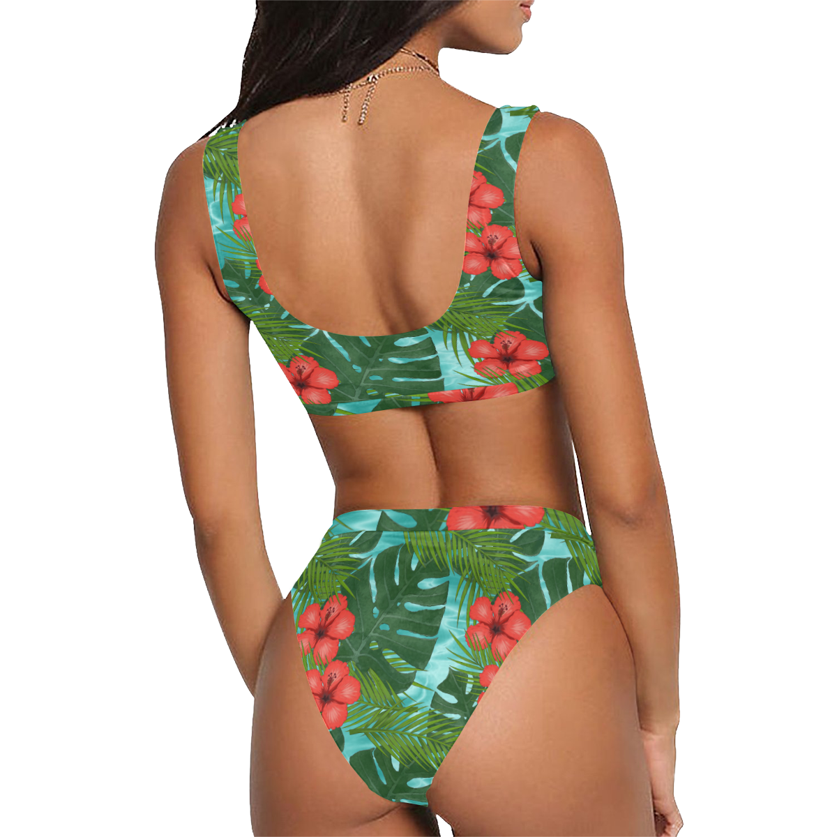 Tropical Vacation Sport Top & High-Waisted Bikini Swimsuit (Model S07)