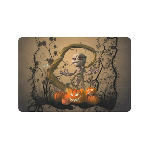 Funny mummy with pumpkins Doormat 24"x16" (Black Base)