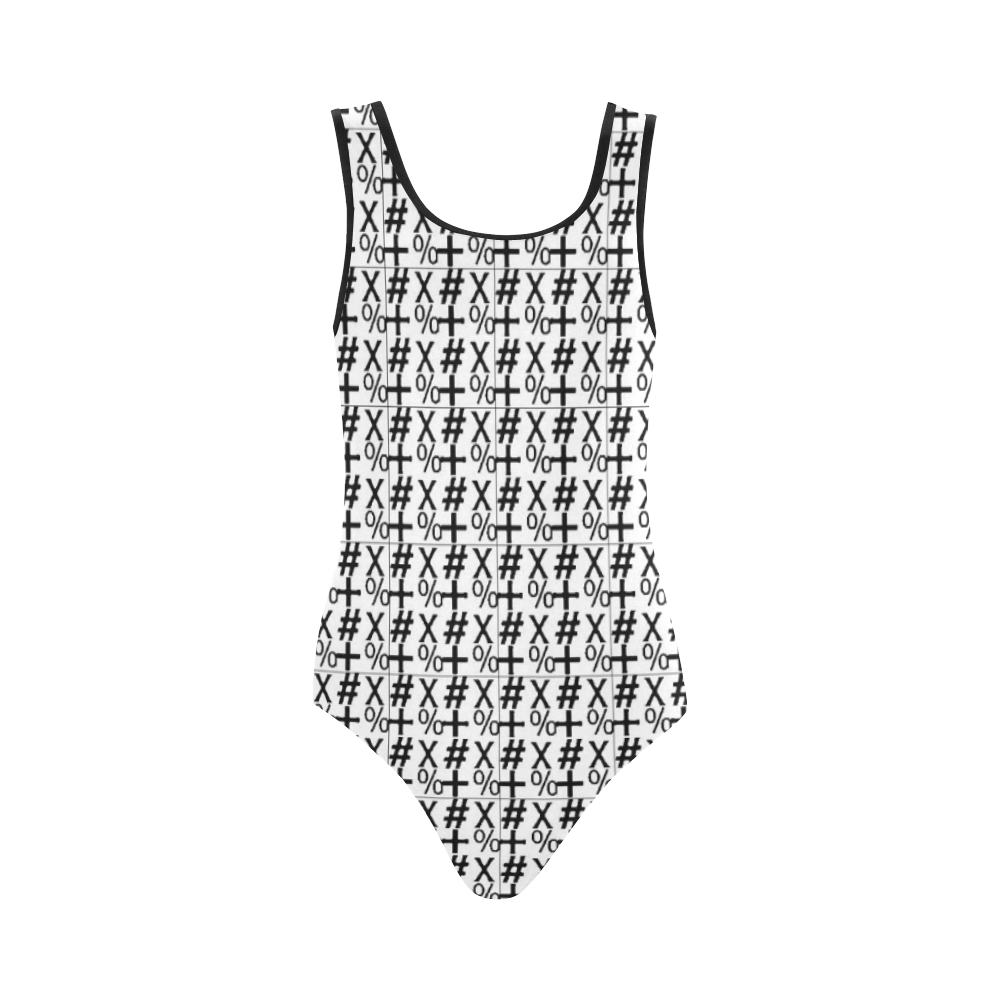 NUMBERS Collection Symbols White/Black Vest One Piece Swimsuit (Model S04)