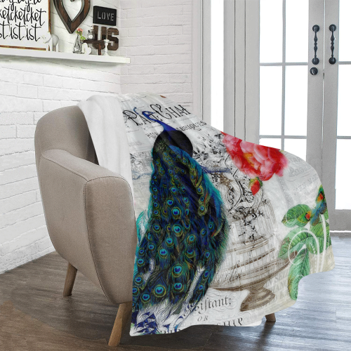 peacock and roses Ultra-Soft Micro Fleece Blanket 43''x56''