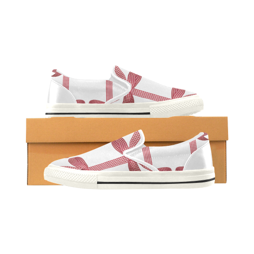 Red Gingham Christmas Bows Women's Slip-on Canvas Shoes/Large Size (Model 019)