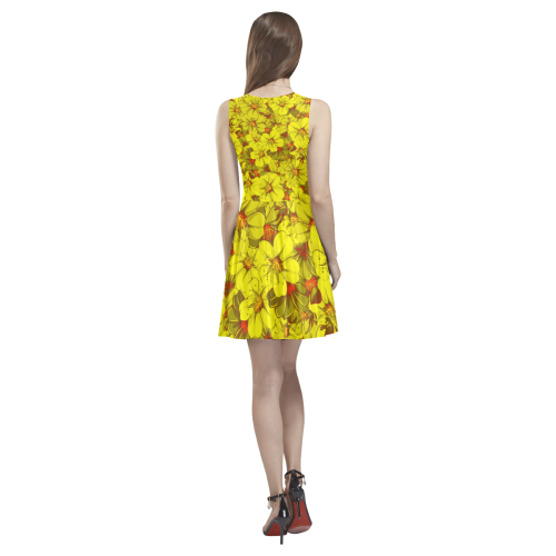 Yellow flower pattern Thea Sleeveless Skater Dress(Model D19)
