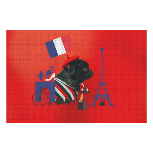 Proud Pug from Paris 1000-Piece Wooden Photo Puzzles
