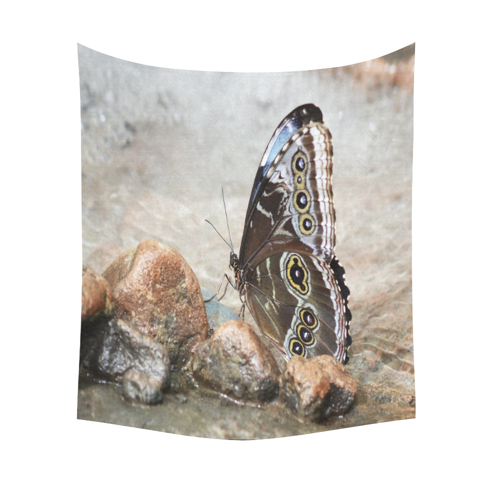 Butterfly On The Rocks Cotton Linen Wall Tapestry 51"x 60"