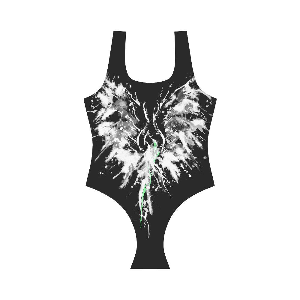 Phoenix - Abstract Painting Bird White 1 Vest One Piece Swimsuit (Model S04)