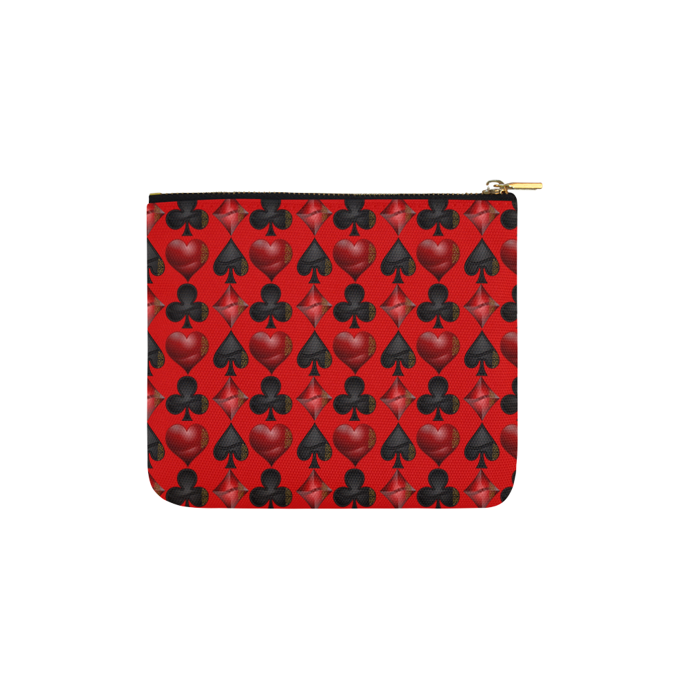 Las Vegas Black and Red Casino Poker Card Shapes on Red Carry-All Pouch 6''x5''