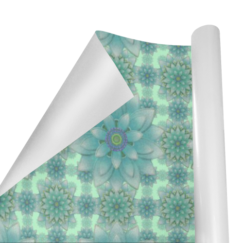 Turquoise Happiness, Lotus pattern Gift Wrapping Paper 58"x 23" (5 Rolls)