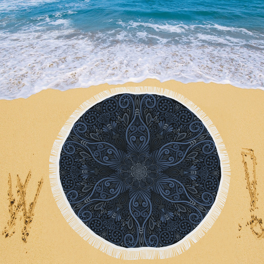Blue Mandala Pattern with 3D effect Circular Beach Shawl 59"x 59"