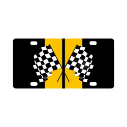Checkered Flags, Race Car Stripe, Black and Yellow Classic License Plate