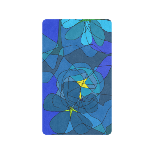 Abstract Blue Floral Design 2020 Doormat 30"x18" (Black Base)