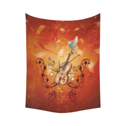 Music, violin with dove Cotton Linen Wall Tapestry 60"x 80"
