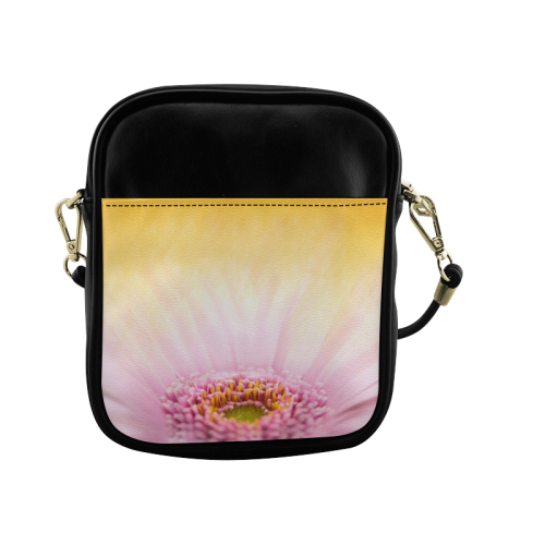 Gerbera Daisy - Pink Flower on Watercolor Yellow Sling Bag (Model 1627)