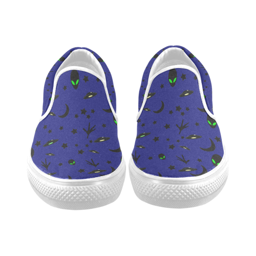 Alien Flying Saucers Stars Pattern Men's Unusual Slip-on Canvas Shoes (Model 019)