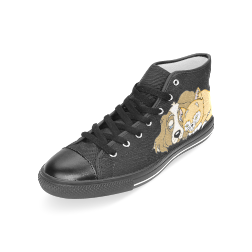 Napping Dog And Kitten Black Women's Classic High Top Canvas Shoes (Model 017)