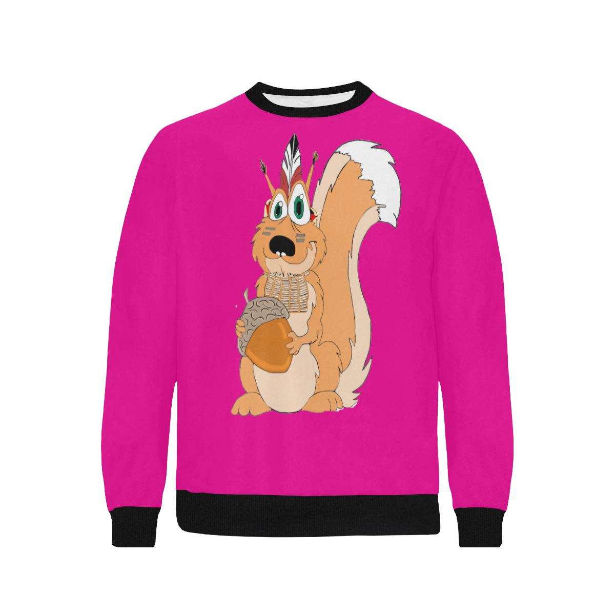 Indian Squirrel Pink/Black Men's Rib Cuff Crew Neck Sweatshirt (Model H34)
